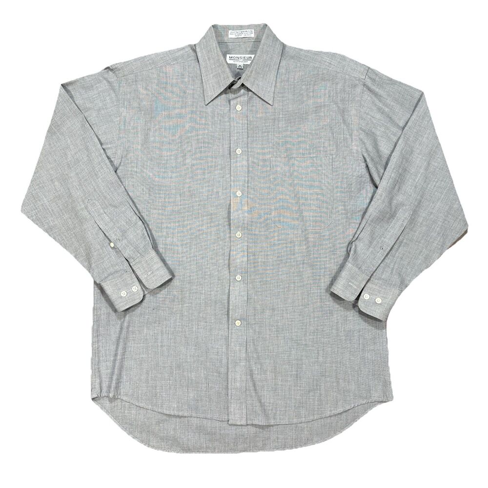 Monsieur by Givenchy Long Sleeve Button-up Dress Shirt in Gray Size 16 32/33